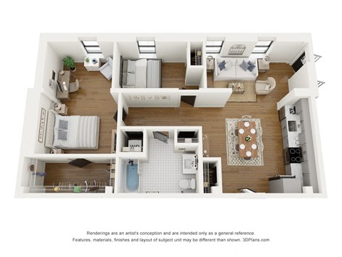 Floor plan for 1 bed, 1 bath, 907 sqft